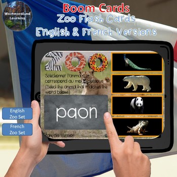 Preview of Zoo Interactive Flash Cards Boom Card Set French & English