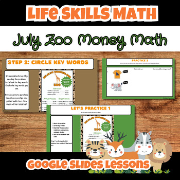 Preview of Zoo Life Skills Functional Money Math Digital Lessons Special Ed ESY