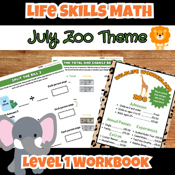 Preview of Zoo Life Skills Functional Money Math Level 1 Workbook Special Ed ESY Summer