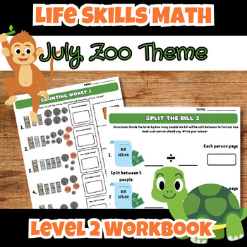 Preview of Zoo Life Skills Functional Money Math Level 2 Workbook Special Ed ESY Summer