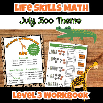 Preview of Zoo Life Skills Functional Money Math Level 3 Workbook Special Ed ESY Summer