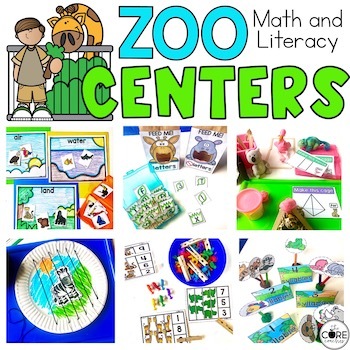 Preview of Zoo Math & Literacy Centers Preschool - PreK Zoo Animals Activities