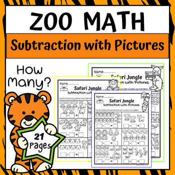 Preview of Zoo Math Subtraction With pictures, Safari Math Subtraction within 10