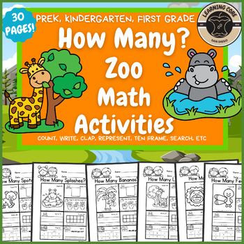 Preview of Zoo Math Worksheets Counting for PreK, Kindergarten, First, TK, UTK, Special Ed