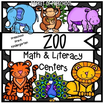 Preview of Zoo Math and Literacy Centers for Preschool, Pre-K, and Kindergarten