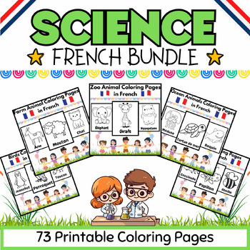 Preview of Zoo Ocean Farm Animals, Insects & Birds French Coloring BUNDLE -73 Printables