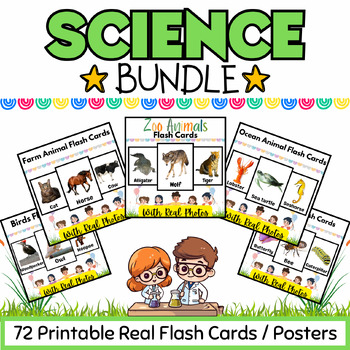 Preview of Zoo Ocean Farm Animals, Insects & Birds Flashcards BUNDLE for Kids-72 Printables