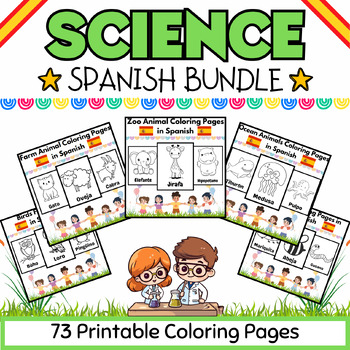 Preview of Zoo Ocean Farm Animals, Insects & Birds Spanish Coloring BUNDLE -73 Printables