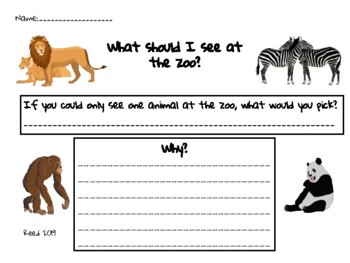 Zoo Opinion Writing Sheet by Miss Reed Teach | Teachers Pay Teachers