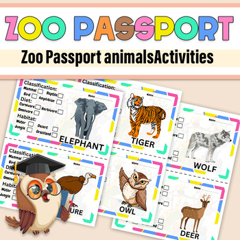 Preview of Zoo Passport animals / Zoo Cards,Scavenger Hunt / Zoo animals Activities