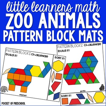Preview of Zoo Pattern Block Mats - 2D Shapes Sample Pack for Preschool, Pre-K, and Kinder