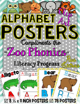 Preview of "Zoo Phonics" Inspired Alphabet Posters {CLIP ART IMAGES}