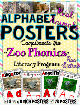 Preview of Zoo Phonics Alphabet Posters - REAL ANIMAL PICS {Zaner Bloser Font}