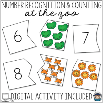 Preview of Zoo Animal Math Center Number Recognition 1-20 & One to One Correspondence