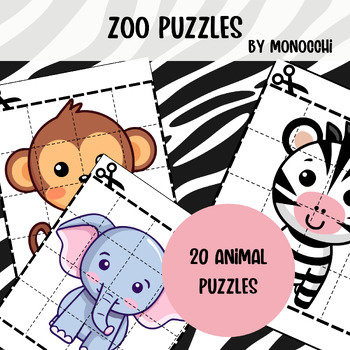 Preview of Zoo-Themed Cut-Out Puzzles: Engaging Fine Motor Activities for Kids