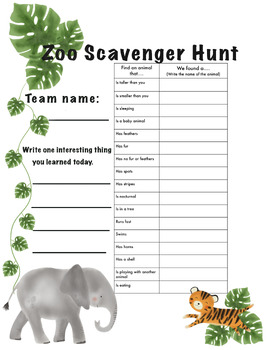 Preview of Zoo Scavenger Hunt