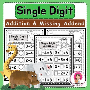 Preview of Zoo - Single Digit Addition & Missing Addend Activities | Math