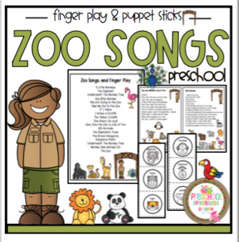 Preview of Zoo Songs and Finger Play plus Puppet Sticks