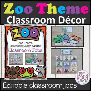 Preview of Zoo Theme classroom décor classroom jobs helpers *EDITABLE*