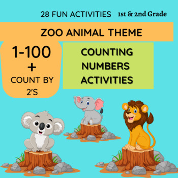 Preview of Zoo Themed Counting Numbers 1-100 + Count By 2's Activity Pages for Kids.