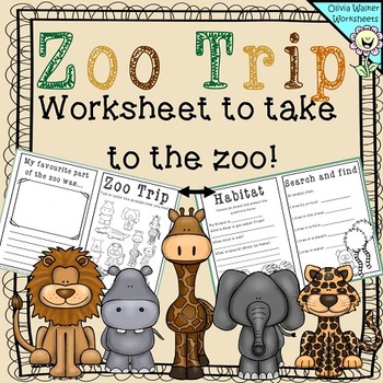 Preview of Zoo Trip - A worksheet to Take to the Zoo, Color the Animals, Habitat, Printable