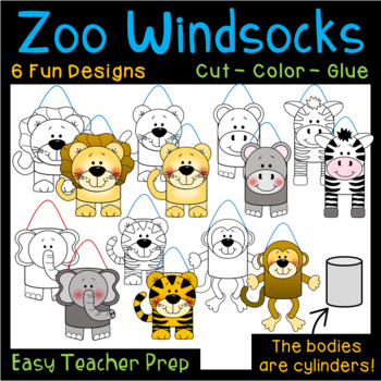 Preview of Zoo Windsock Art Bundle – Hanging Jungle Art Projects – Cut Color 3-D Crafts