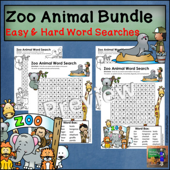 Zoo Word Search - Easy and Hard BUNDLE by Windup Teacher | TpT