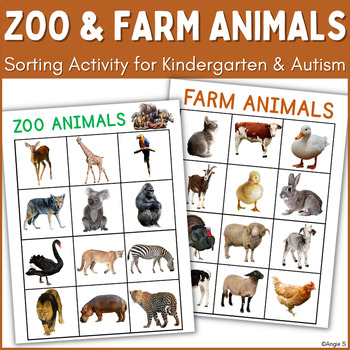 Preview of Zoo and Farm Animal Sorting Activity Special Education Autism Picture Sort