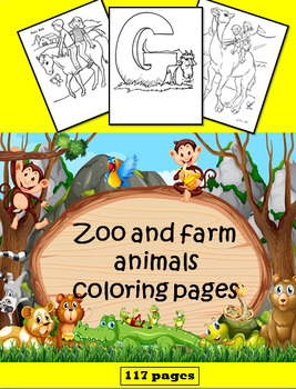 Preview of Zoo and farm animals  coloring pages pdf