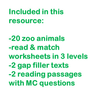 zoo animals vocabulary read and match worksheets for esl or first grade