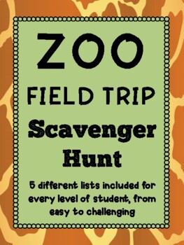 Preview of Zoo field trip scavenger hunt lists - 5 levels