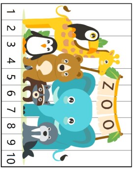 Preview of Zoo themed Number Sequence Puzzle (numbers 1-10)