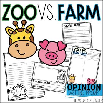 Preview of Zoo vs Farm Opinion Writing Prompt with Graphic Organizers for Zoo or Farm Theme