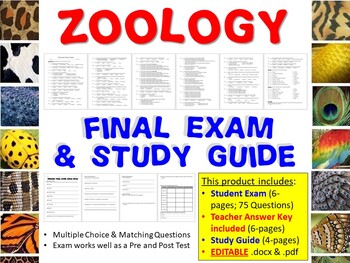 Preview of Zoology Course Final Exam and Study Guide