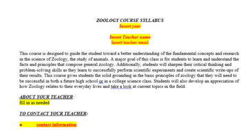 Preview of Zoology Course Syllabus