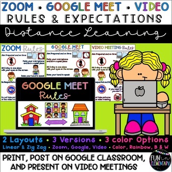 Preview of Zoom & Google Meet Rules & Expectations  *Distance Learning* EDITABLE Text boxes