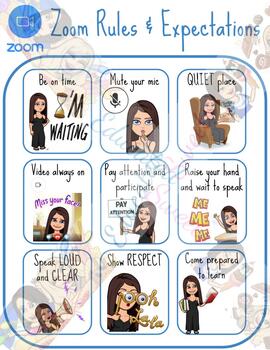 Preview of Zoom Rules and Expectations Bitmoji for Online Classroom and Distance Learning