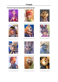 Preview of Zootopia - Character Identification Worksheet