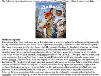 Preview of Zootopia Movie Study Guide and Answer Key