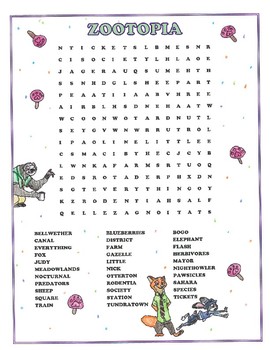 Preview of Zootopia Disney Movie Word Search