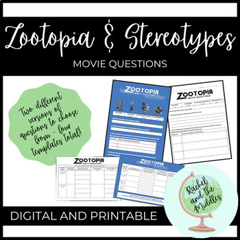 Preview of Zootopia and Stereotypes - Digital and Printable Movie Questions