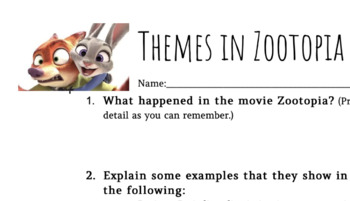 Preview of Zootopia movie questions (Exploring stereotypes) 