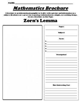 Preview of Zorn's Lemma "Informational Brochure" Worksheet & WebQuest