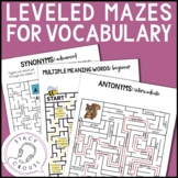 Vocabulary Mazes for Synonyms Antonyms Homographs Leveled 