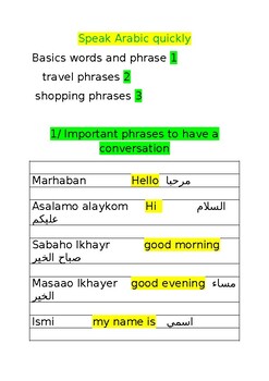 Preview of a lot of phrases will help any tourist who wants to visit an arab country