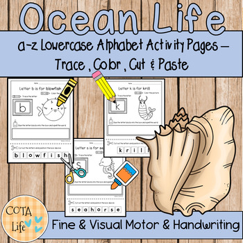 Preview of a-z Ocean Life Lowercase Alphabet Activity Pages
