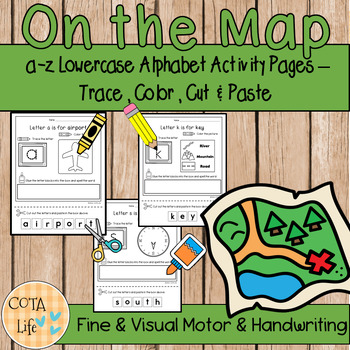 Preview of a-z On the Map Lowercase Alphabet Activity Pages