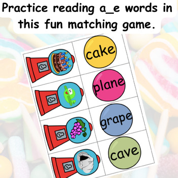 a_e long vowel cvce word and picture matching game by Rocking ABCs and 123s