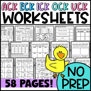 Preview of ack, eck, ick, ock, & uck Word Family No Prep Worksheets, Homework, Morning Work