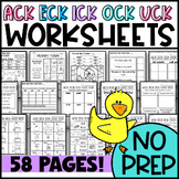 ack, eck, ick, ock, & uck Word Family No Prep Worksheets, 